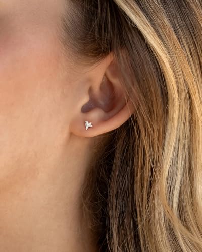 Flat Back Earrings for Women Cartilage Helix | Comfortable Dainty Cute Dragon Bee Bird Phoenix Dragonfly Cute Animal Leaf Spiral Rhombus Design Flatback Stud Earrings - color: Silver Hummingbird