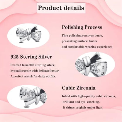 925 Sterling Silver Charms Pendants Mom Heart Dog koi fish Sea Turtle Football Charms for bracelet Pendants Beads Mom Sister Wife Family, Friends, Birthday gifts - style: Bow Charm-Silvr