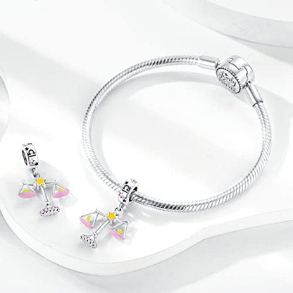 Zodiac Sign Charms for Bracelet Necklace 925 Sterling Silver Charms 12 Constellation/Horoscope Star Dangle Birthstone Beads, Birthday Jewelry Gifts for Women Men - color: Zodiac Libra(9.23～10.22)