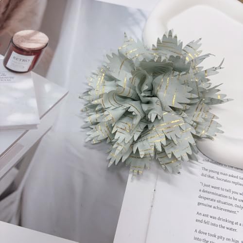 12cm Holiday Handmade Fabric Flower Brooch Pin for Women Girls Fashion Gold Thread Stripes Peony Brooches Lapel Hair Pins Dainty Anniversary Wedding Festival Dress Accessories Gift - color: Reseda