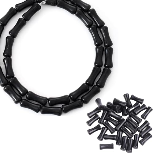 Black Bamboo Beads - 12mm Transparent Bamboo Joint Craft Beads, Natural Black Agate Stone Bamboo Shape Gem for DIY Jewelry Making Necklace Bracelet Earring (150PC) - color: 150PC
