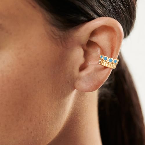 Ear Cuff Earrings for Women 14K Gold Plated Created Turquoise Cubic Zirconia Sparkling Boho Hollow Huggie Ear Cuffs Non Piercing | Clip On Cartilage | Single - color: Turquoise Block