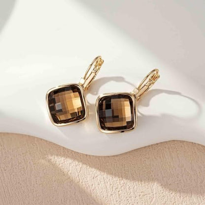 Austrian Crystal Square Leverback Drop Earrings for Women | Classic Square-Cut Crystal,14K Gold-Plated,Leverback for Easy Secure Wear,Gift Box Included,For Day and Evening Events - color: Light Topaz
