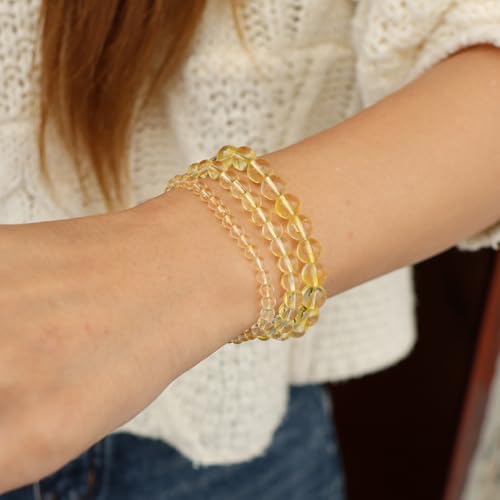 3 PCS Healing Crystal Bracelets for Women 8mm Natural Stone Beaded Stretch Bracelet Amethyst Jewelry Gifts - color: 4,6,8mm Citrine