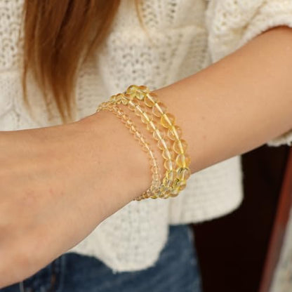 3 PCS Healing Crystal Bracelets for Women 8mm Natural Stone Beaded Stretch Bracelet Amethyst Jewelry Gifts - color: 4,6,8mm Citrine