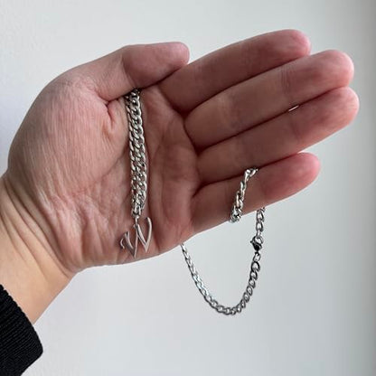 Stainless Steel Initial A-Z Necklace for Men Women,Cuban Chain,Titanium Steel Initial Letter Pendant Charm Necklaces Accessories Jewelry for Woman Man,21 Inch Chain - color: W