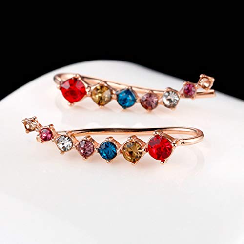 Silver Rose Gold Plated Cubic Zircon Climber Wrap Cuff Earrings - color: Rose Gold Colorful
