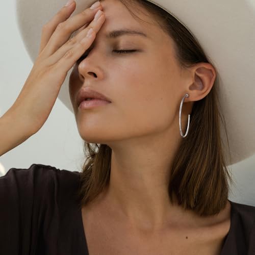 Silver Large Open Hoop Earrings Modern Minimalist Round Hoop Earrings for Women Simple Silver Jewelry for Daily