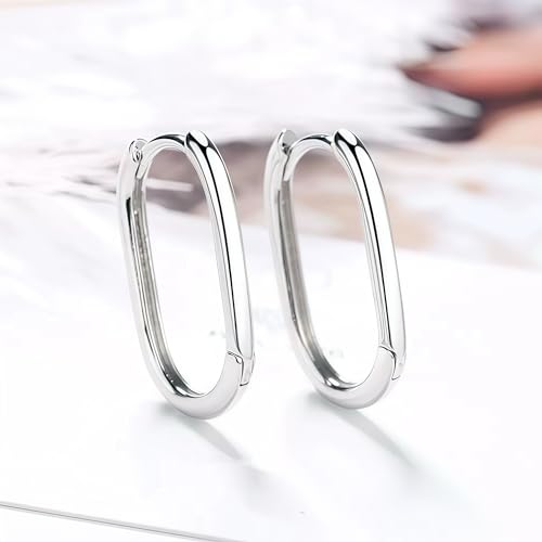 Silver/14K Gold-Plated Women's Hoop Earrings – Hypoallergenic Rectangle Geometric Mini Hoops, Minimalist Everyday Gift - color: silver