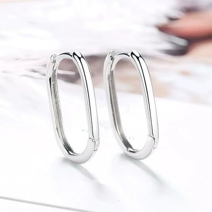 Silver/14K Gold-Plated Women's Hoop Earrings – Hypoallergenic Rectangle Geometric Mini Hoops, Minimalist Everyday Gift - color: silver