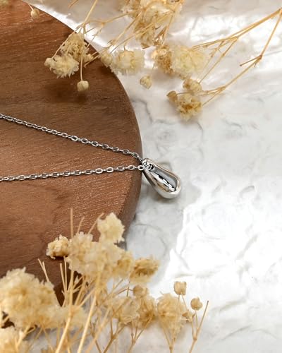 Silver Teardrop Pendant Simple Minimalist Necklace Stainless Steel Thin Adjustable Dainty Necklace Chain for Women