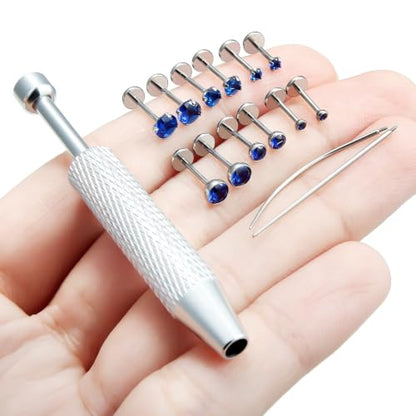 F136 Titanium 20/18/16g Flatback Earrings Nose Lip Rings Jewelry - color: Blue, size: 20g