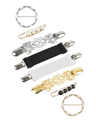 8 Pcs Cinch Clips Set Retro Sweater Clip for Cardigans/Dress Clips Back Cinch/Silk Scarf Ring Clip/Brooches and Pins for Women
