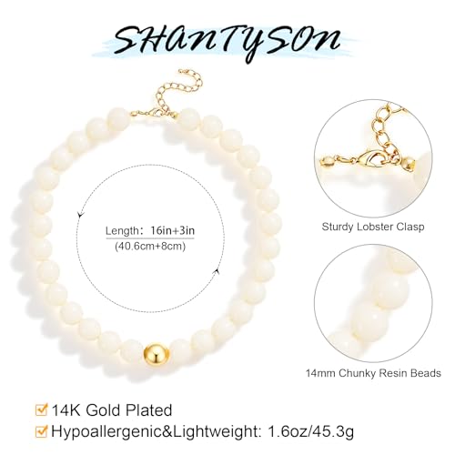 Colorful Chunky Beaded Necklaces for Women Multicolor Large Round Resin Beads Collar Necklace Boho Trendy Statement Chokers Y2K Summer Beach Jewelry - color: Beige