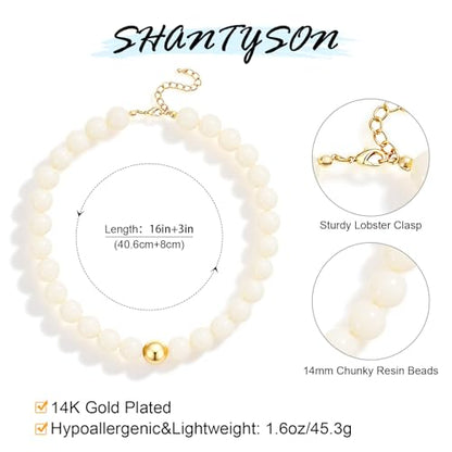 Colorful Chunky Beaded Necklaces for Women Multicolor Large Round Resin Beads Collar Necklace Boho Trendy Statement Chokers Y2K Summer Beach Jewelry - color: Beige