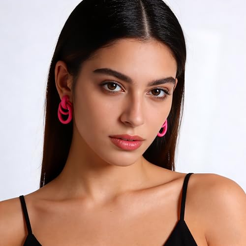 Gold Geometric Clip On Earrings for Women Chunky Gold Knot Link Clip Earrings Trendy Jewelry - color: Pink