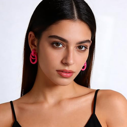 Gold Geometric Clip On Earrings for Women Chunky Gold Knot Link Clip Earrings Trendy Jewelry - color: Pink