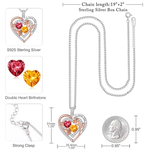 Iefil Heart Birthstone Necklace for Women - Double Birthstone Jewelry | 925 Sterling Silver, Gift Box Packaging, Anniversary Birthday Gifts for Women Wife Mom - color: 07-11-Jul-Nov Birthstone