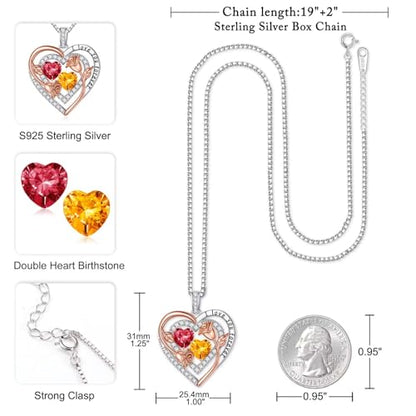 Iefil Heart Birthstone Necklace for Women - Double Birthstone Jewelry | 925 Sterling Silver, Gift Box Packaging, Anniversary Birthday Gifts for Women Wife Mom - color: 07-11-Jul-Nov Birthstone