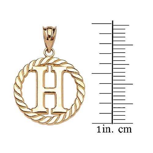 Polished 10k Yellow Gold Personalized Initial "A-Z" Roped Circle Charm Pendant - style: H