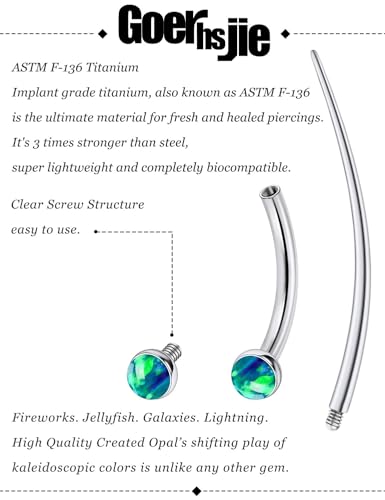 F136 Titanium 16g 6/8/10mm Opal Eyebrow/Rook/Snug/Vertical-Labret/VCH/Snake-Eyes/Anti-Tragus/Christina/Daith/Belly-Button/Bridge/Hood/Surface Curved Barbell Piercing Jewelry for Women Men - color: Green, size: 10mm=3/8in
