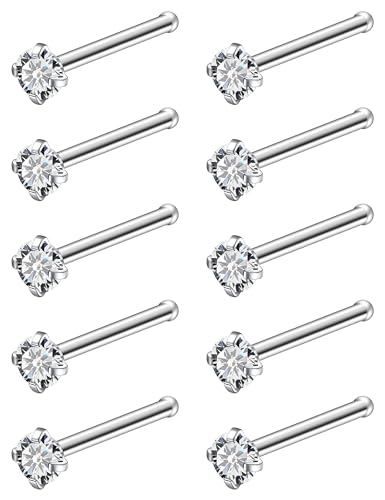 ASTM F136 Titanium Nose Rings 18G 20G 22G Clear Cubic Zirconia Nose Studs Ring Screw L-Shaped Bone Hypoallergenic Body Piercing Jewelry for Women 1.5mm 2mm 2.5mm 3mm 10PCS - style: Bone:18G(1.0mm)-2.5mm CZ
