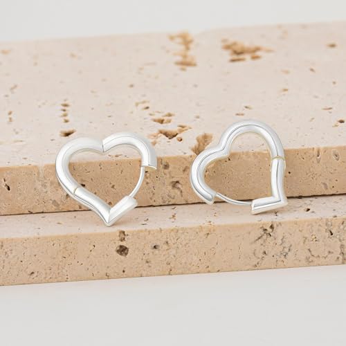 Heart Shaped Hoop Earrings for Women | 14k Gold Silver Plated, Small Heart Earring, Huggie Hoops, Lightweight, Jewelry Gifts - color: 03Heart-Silver