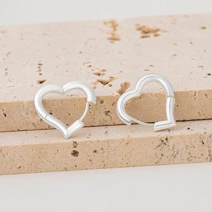 Heart Shaped Hoop Earrings for Women | 14k Gold Silver Plated, Small Heart Earring, Huggie Hoops, Lightweight, Jewelry Gifts - color: 03Heart-Silver