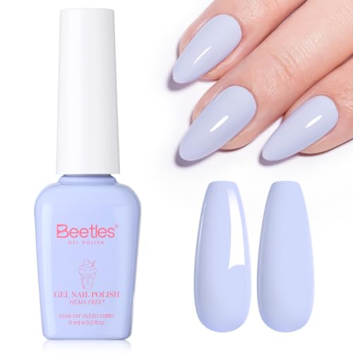 Beetles Blue Gel Nail Polish, Blueberry Smoothie, Pastel Blue Gel Polish | Color-Matched Bottle Design, Soak Off UV LED, Long-Lasting Nails Art for Home DIY & Holiday - color: D - Creme Blue | Blueberry Smoothie