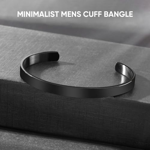 Stainless Steel Mens Cuff Bracelet : Minimal Cool Silver/Black/Gold Plated Open Metal Cuff Bangle Bracelets for Men,Mens Bracelet Jewelry Gift - color: Black-Single, size: Medium( fit 5.5"-7.2" wrist)