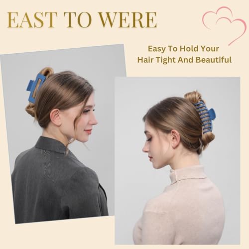 Blue Hair Clips for Women - 8 Pack 4.3 Inch Large Hair Claw Clips for Women Thin Thick Curly Hair, Big Matte Banana Clips,Strong Hold jaw clips - color: Blue