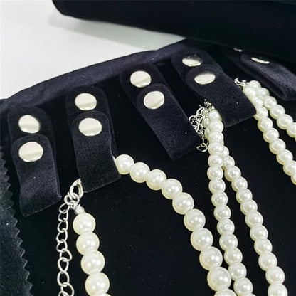 Velvet Travel Jewelry Case Roll Bag Organizer for Necklace Bracelet Earrings Ring (Black) (Black set) - color: Black Set