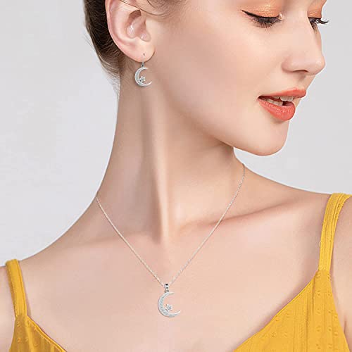 Sterling Silver Crescent Moon Star Necklace Cubic Zirconia Jewelry for Teen & Women Ladies Dainty 18" Chain - color: Crescent Moon