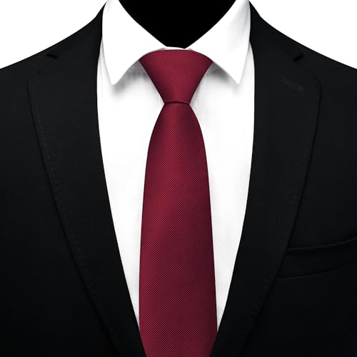 GUSLESON 3.15"（8cm） Mens Pre-tied Adjustable Zipper Tie Solid Necktie for Business and Wedding - color: Burgundy