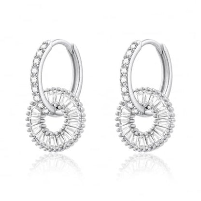 CoBi CZ Hoop Earrings for Women, 14K Gold Plated Round Cubic Zirconia Dangle Huggie Earrings, Dainty Silver Tone Earrings Jewelry Gifts - color: Sliver