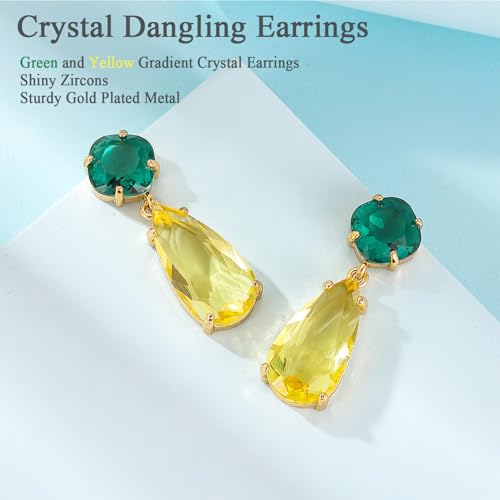 Crystal Earrings CXUEMH Teardrop Earrings for Women Blue and Green Dangle Earrings Elegant Earrings for Prom Emerald Green Earrings Formal Jewelry Crystal Drop Earrings - color: green and yellow