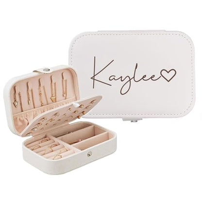 Personalized Jewelry Box Gifts for Women Custom Travel Jewelry Case Organization Leather Customized Birthday Anniversary Bridesmaid Gifts - color: 005-White-Big Heart