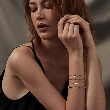 LOYATA Chain Bracelet Gold Link 14K Gold Plated Dainty Pearl Bracelet Simple Jewelry Gift for Women - style: Oval