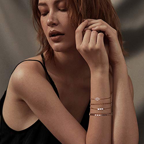 LOYATA Chain Bracelet Gold Link 14K Gold Plated Dainty Pearl Bracelet Simple Jewelry Gift for Women - style: Star Dangle-1