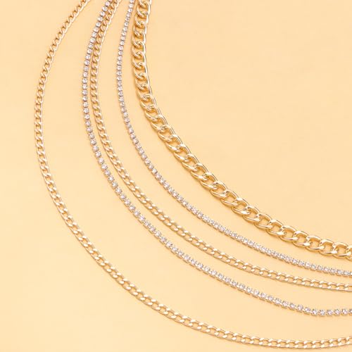 Chunky Gold Waist Chain for Women Rhinestone Layered Belly Belt Chains Beach Waist Chain Waterproof Cuban Body Chain Adjustable Bikini Body Jewelry Summer Beach Accessories Jewelry Gift - color: Gold