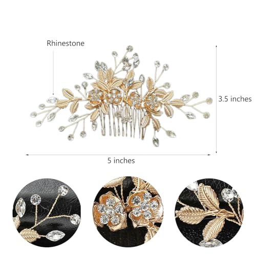 Bridal Hair Accessories, Bright KC-Gold Wedding Hair Comb for Brides, Handmade Rhinestone Hair Wedding Head Pieces for Women and Bridesmaids Flower Girls - color: Bright KC Gold