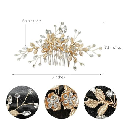 Bridal Hair Accessories, Bright KC-Gold Wedding Hair Comb for Brides, Handmade Rhinestone Hair Wedding Head Pieces for Women and Bridesmaids Flower Girls - color: Bright KC Gold