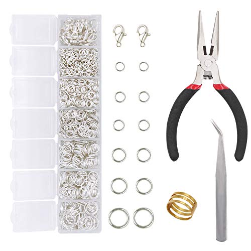 EuTengHao 1504pcs Jewelry Repair Tools Kit with Jewelry Pliers, Jump Rings Opener, Tweezers, Lobster Clasps, Bright Silver - color: Bright Silver