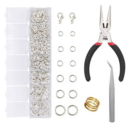 EuTengHao 1504pcs Jewelry Repair Tools Kit with Jewelry Pliers, Jump Rings Opener, Tweezers, Lobster Clasps, Bright Silver - color: Bright Silver