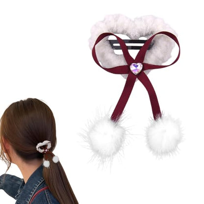 Stylish Side Hair Clips for Girls Christmas Hair Barrettes for Women Holiday Clip Bows Birthday Girl Barrette Festive Casual Barrette Daily Hairclip Fuzzy Heart Side Barrettes Red Snap Clips with Bow - color: Stylish Side Hair Clips