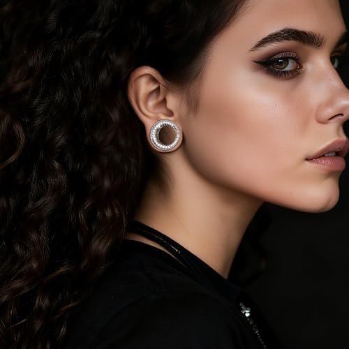Vankula 2 Pcs Ear Gauges 0g(8mm)-5/8"(16mm) High Polish Single Flare Ear Tunnels 5A Cubic Zirconia Hypoallergenic Plugs for Stretched Ears Tapered Wedding Gift Body Jewelry - color: Silver, size: 12mm(1/2")
