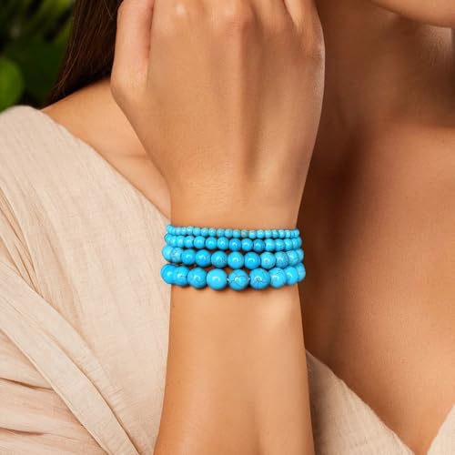 Vinswet 4pcs Beaded Bracelets for Women,Natural Healing Crystal Gemstones Bracelet,Anxiety Stress Relief Bracelet Handmade purple Jewelry Gifts for Women - color: Green Turquoise
