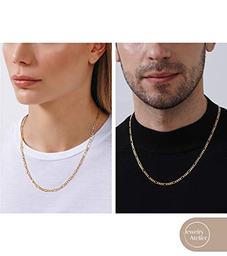 Jewelry Atelier Gold Chain Necklace Collection - 14K Solid Yellow Gold Filled Figaro Chain Necklaces for Women and Men with Different Sizes (2.8mm, 3.7mm, 4.7mm, 5.6mm) - style: 3.7mm width