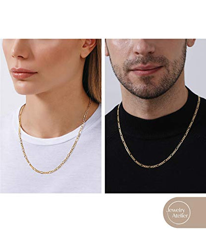 Jewelry Atelier Gold Chain Necklace Collection - 14K Solid Yellow Gold Filled Figaro Chain Necklaces for Women and Men with Different Sizes (2.8mm, 3.7mm, 4.7mm, 5.6mm) - style: 3.7mm width