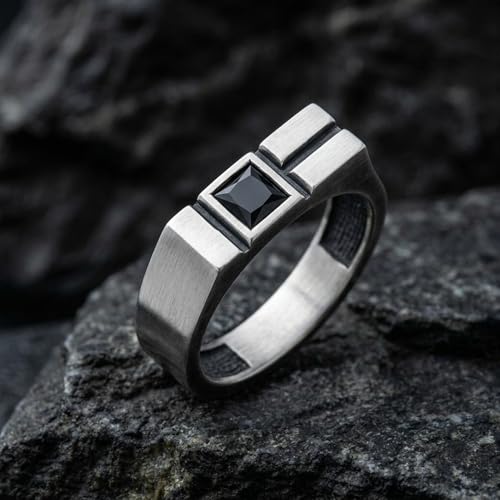 Modern Square Signet Ring 925 Sterling Silver Black Rhodium for Men | Made to order in 60+ sizes, solid 925 sterling silver, black rhodium finish, geometric standout piece for modern styling.